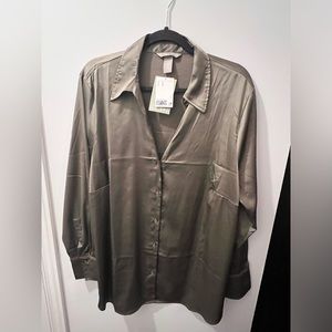 NWT - H&M Satin Blouse Olive Green